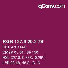 カラーコード: RGB 127.9 20.2 78 | qconv.com
