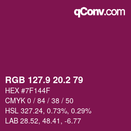 カラーコード: RGB 127.9 20.2 79 | qconv.com