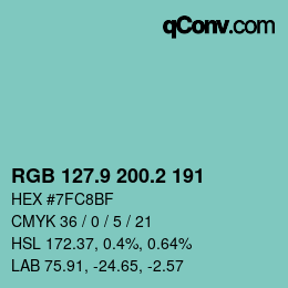 カラーコード: RGB 127.9 200.2 191 | qconv.com