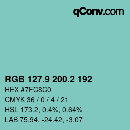 カラーコード: RGB 127.9 200.2 192 | qconv.com
