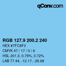 カラーコード: RGB 127.9 200.2 240 | qconv.com