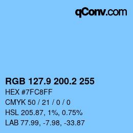 Farbcode: RGB 127.9 200.2 255 | qconv.com
