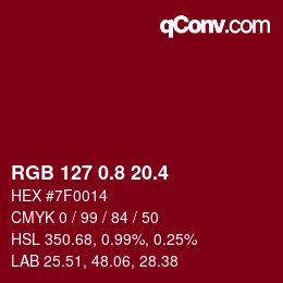 カラーコード: RGB 127 0.8 20.4 | qconv.com