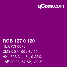 カラーコード: RGB 127 0 120 | qconv.com