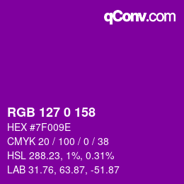カラーコード: RGB 127 0 158 | qconv.com