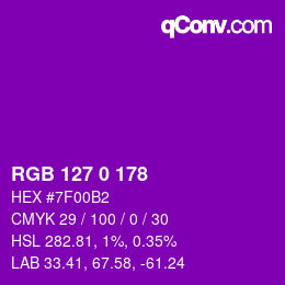 Color code: RGB 127 0 178 | qconv.com