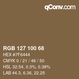 颜色代码: RGB 127 100 68 | qconv.com