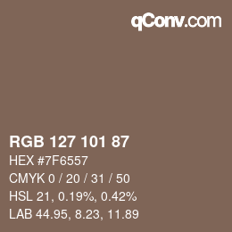 Color code: RGB 127 101 87 | qconv.com
