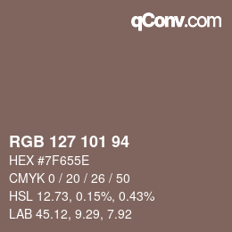 颜色代码: RGB 127 101 94 | qconv.com
