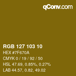 Color code: RGB 127 103 10 | qconv.com