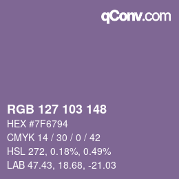 Color code: RGB 127 103 148 | qconv.com