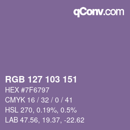 Color code: RGB 127 103 151 | qconv.com