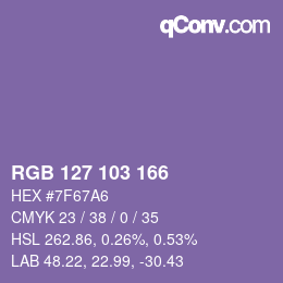 Color code: RGB 127 103 166 | qconv.com