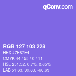 Color code: RGB 127 103 228 | qconv.com