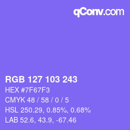 Color code: RGB 127 103 243 | qconv.com