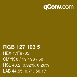 Color code: RGB 127 103 5 | qconv.com