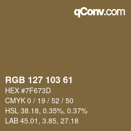 Color code: RGB 127 103 61 | qconv.com