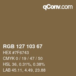 Color code: RGB 127 103 67 | qconv.com