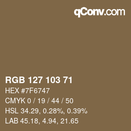 Color code: RGB 127 103 71 | qconv.com
