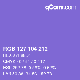 颜色代码: RGB 127 104 212 | qconv.com