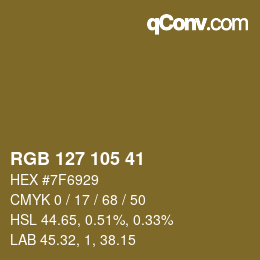 Color code: RGB 127 105 41 | qconv.com