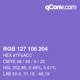 Color code: RGB 127 106 204 | qconv.com