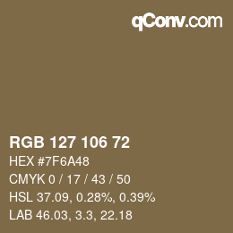 颜色代码: RGB 127 106 72 | qconv.com