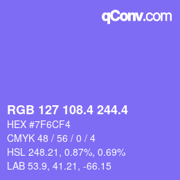 カラーコード: RGB 127 108.4 244.4 | qconv.com