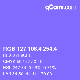 カラーコード: RGB 127 108.4 254.4 | qconv.com