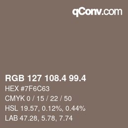 カラーコード: RGB 127 108.4 99.4 | qconv.com