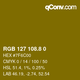 カラーコード: RGB 127 108.8 0 | qconv.com