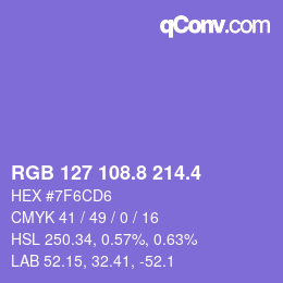 カラーコード: RGB 127 108.8 214.4 | qconv.com