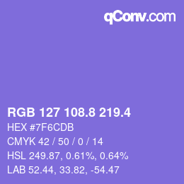カラーコード: RGB 127 108.8 219.4 | qconv.com