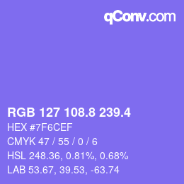 カラーコード: RGB 127 108.8 239.4 | qconv.com