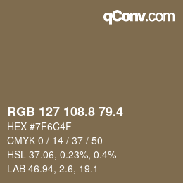 カラーコード: RGB 127 108.8 79.4 | qconv.com