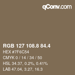 カラーコード: RGB 127 108.8 84.4 | qconv.com