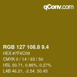 カラーコード: RGB 127 108.8 9.4 | qconv.com