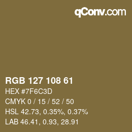Color code: RGB 127 108 61 | qconv.com