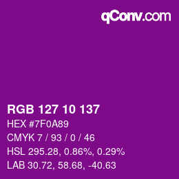 Color code: RGB 127 10 137 | qconv.com