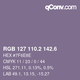 カラーコード: RGB 127 110.2 142.6 | qconv.com