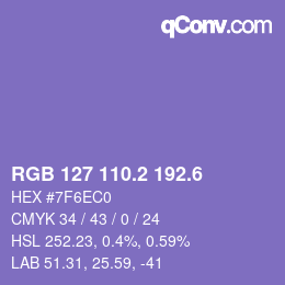 カラーコード: RGB 127 110.2 192.6 | qconv.com