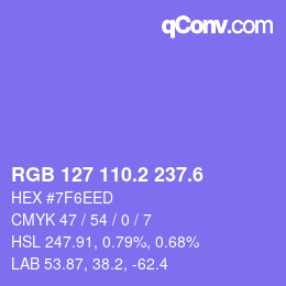 カラーコード: RGB 127 110.2 237.6 | qconv.com