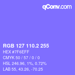 カラーコード: RGB 127 110.2 255 | qconv.com