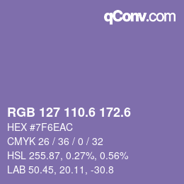 カラーコード: RGB 127 110.6 172.6 | qconv.com