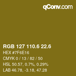 カラーコード: RGB 127 110.6 22.6 | qconv.com