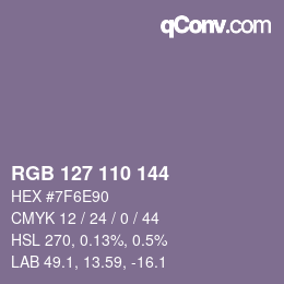 Color code: RGB 127 110 144 | qconv.com