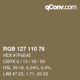 颜色代码: RGB 127 110 78 | qconv.com