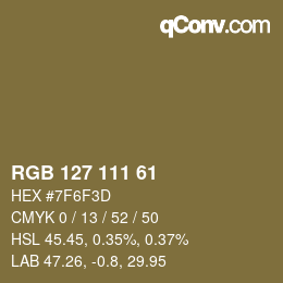 Color code: RGB 127 111 61 | qconv.com