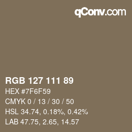 颜色代码: RGB 127 111 89 | qconv.com