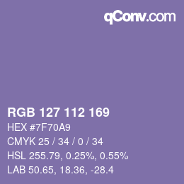 颜色代码: RGB 127 112 169 | qconv.com